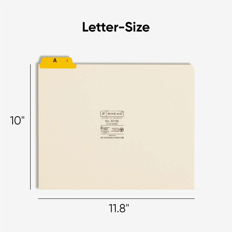 Smead Filing Guides with Alphabetic Indexing - 25 Printed Assorted Tab(s) - Character - A-Z - Tab(s)/Set - Letter