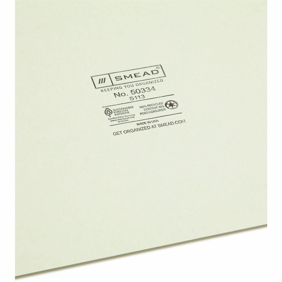 Smead Filing Guides with Blank Tab - Assorted Tab(s) - Letter - Gray Pressboard Green - 100% Recycled - 100 / Box
