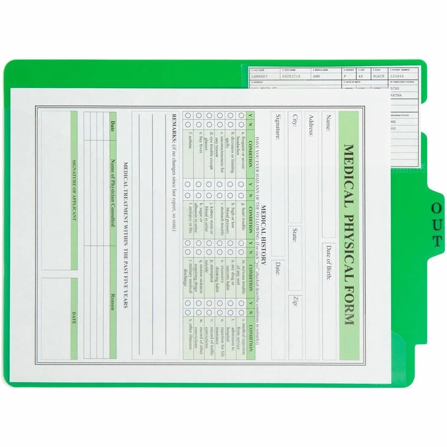 Smead Index Card Guide 5 / Carton Printed Center Tab(s) Message OUT Green Divider (SMD61962) - Filing Guides
