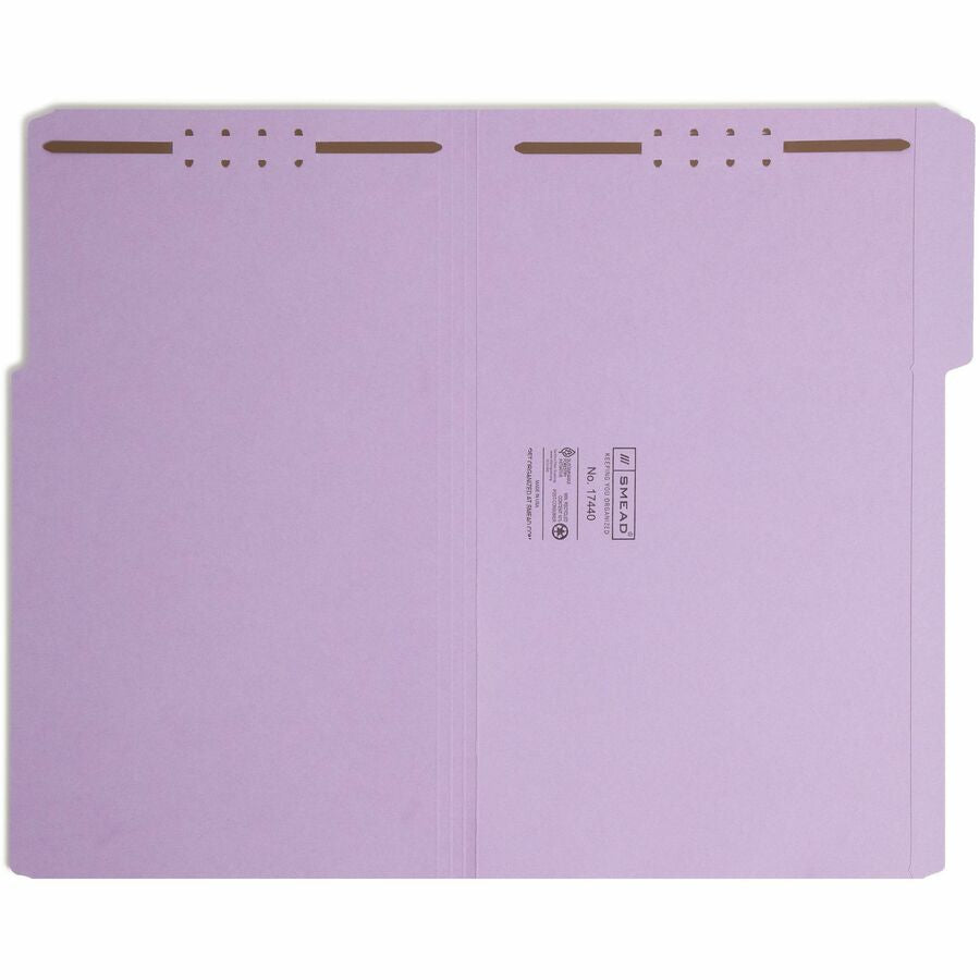 Smead 1/3 Tab Cut Legal Recycled Fastener Folder - 8 1/2’’ x 14’’ - 2 Fastener(s) - Top Location - Assorted Position
