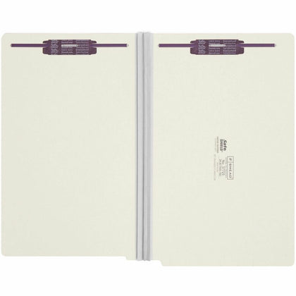 Smead Legal Recycled Fastener Folder: 3’’ Expansion 25pt Pressboard Gray/Green - 25/Box - End Tab Folders