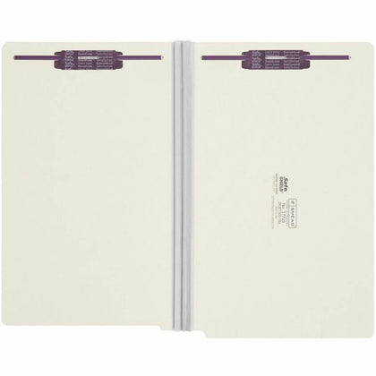 Smead Legal Recycled Fastener Folder: 3’’ Expansion 25pt Pressboard Gray/Green - 25/Box - End Tab Folders