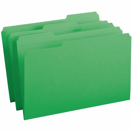 Smead Legal Recycled File Folders - Assorted Tab Position - Green - 100/Box - Top