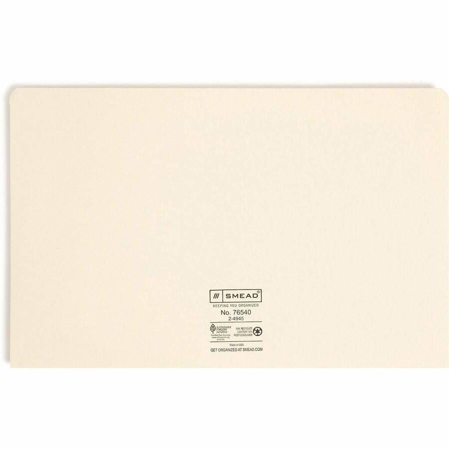 Smead Legal Recycled File Jacket - 8 1/2’’ x 14’’ - 1 Expansion - 11 pt. - 2 Plys - Manila - Reinforced Slip Resistant
