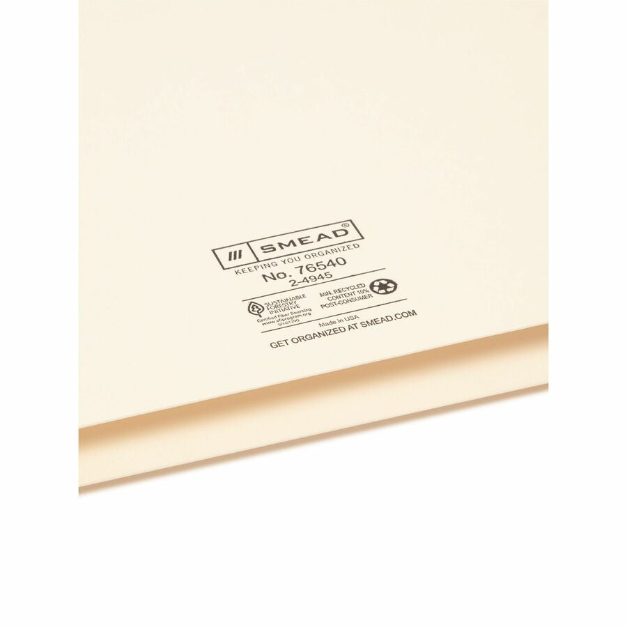 Smead Legal Recycled File Jacket - 8 1/2’’ x 14’’ - 1 Expansion - 11 pt. - 2 Plys - Manila - Reinforced Slip Resistant
