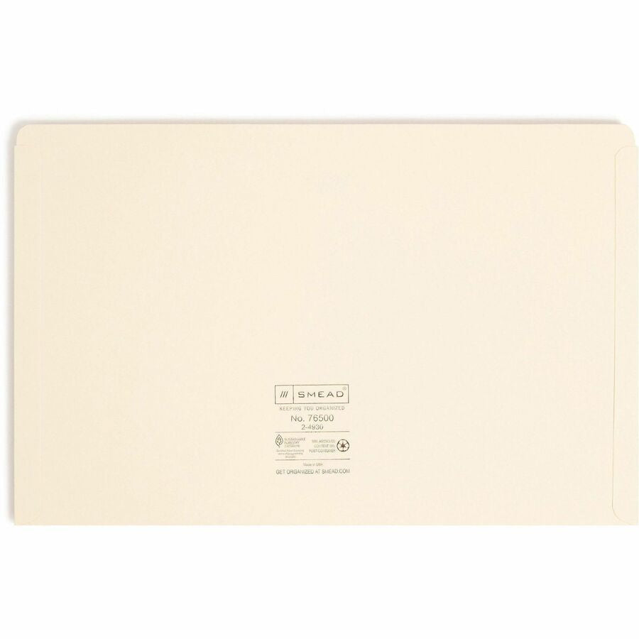 Smead Legal Recycled File Jacket - 8 1/2’’ x 14’’ - 11 pt. - 2 Plys - Manila - Reinforced Slip Resistant - 10% - 100