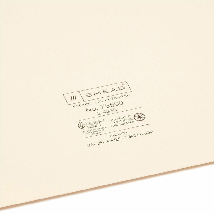 Smead Legal Recycled File Jacket - 8 1/2’’ x 14’’ - 11 pt. - 2 Plys - Manila - Reinforced Slip Resistant - 10% - 100