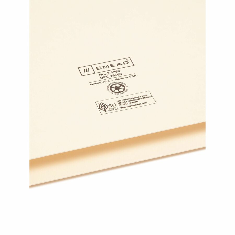 Smead Legal Recycled File Jacket - 8 1/2’’ x 14’’ - 2’’ Expansion - 11 pt. - 2 Plys - Manila - Reinforced Slip