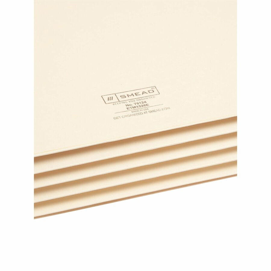 Smead Straight Tab Cut Legal Recycled File Pocket - 8 1/2’’ x 14’’ - 3 Expansion - 2 Plys - Manila - Tear Proof - End