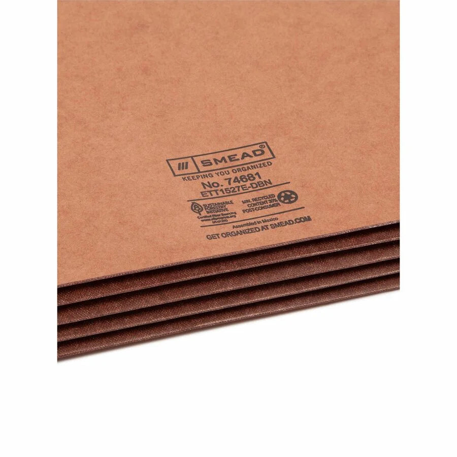 Smead Legal Recycled File Pocket - 3.5’’ Expansion - Dark Brown - 10/Box - End Tab Folders