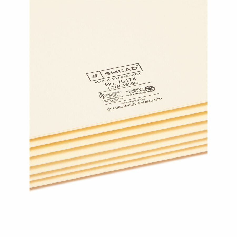Smead Straight Tab Cut Legal Recycled File Pocket - 8 1/2’’ x 14’’ - 5 1/4’’ Expansion - 11 pt. - 2 Plys - Manila - End