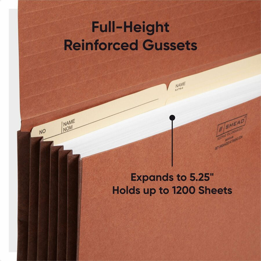 Smead Legal Recycled File Wallet - 8 1/2’’ x 14’’ - 5 1/4’’ Expansion - Redrope - Elastic Closure Flap - 30% - 10 / Box