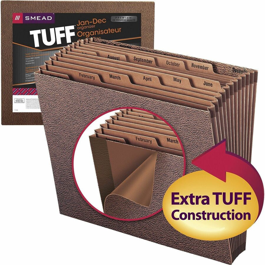 Smead Letter Recycled Expanding File - 8 1/2’’ x 11’’ - 7/8’’ Expansion - 12 Pocket(s) - Redrope - Files