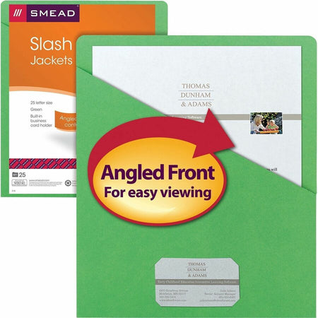 Smead Letter Recycled File Jacket - 8 1/2’’ x 11’’ - 1 Front Pocket(s) - 11 pt. - Green - 10% - 25 / Pack - Filing
