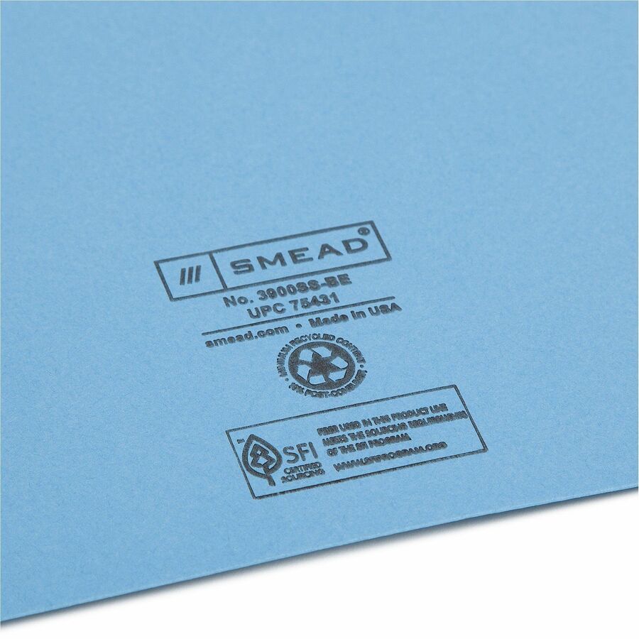 Smead Letter Recycled File Jacket - 8 1/2’’ x 11’’ - 11 pt. - Manila - Blue - 10% - 25 / Pack - Filing Jackets & Pockets