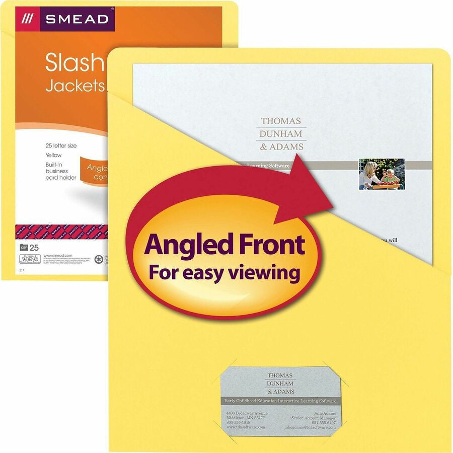 Smead Letter Recycled File Jacket - 8 1/2’’ x 11’’ - 11 pt. - Yellow - 10% - 25 / Pack - Filing Jackets & Pockets