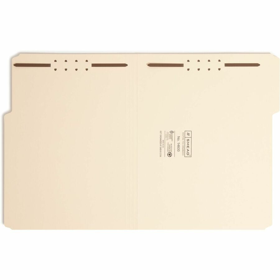 Smead 1/3 Tab Cut Letter Recycled Fastener Folder - 8 1/2’’ x 11’’ - 2 2K Fastener(s) - Top Location - Folders