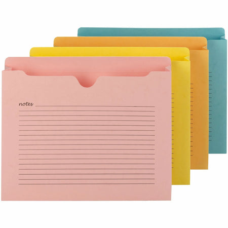 Smead Straight Tab Cut Letter Recycled File Jacket - 8 1/2’’ x 11’’ - 2’’ Expansion - 2 Plys - Aqua Goldenrod Pink