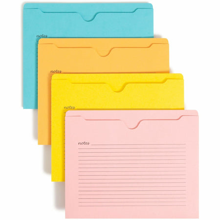 Smead Straight Tab Cut Letter Recycled File Jacket - 8 1/2’’ x 11’’ - 2 Plys - Aqua Goldenrod Pink Yellow - Preprinted