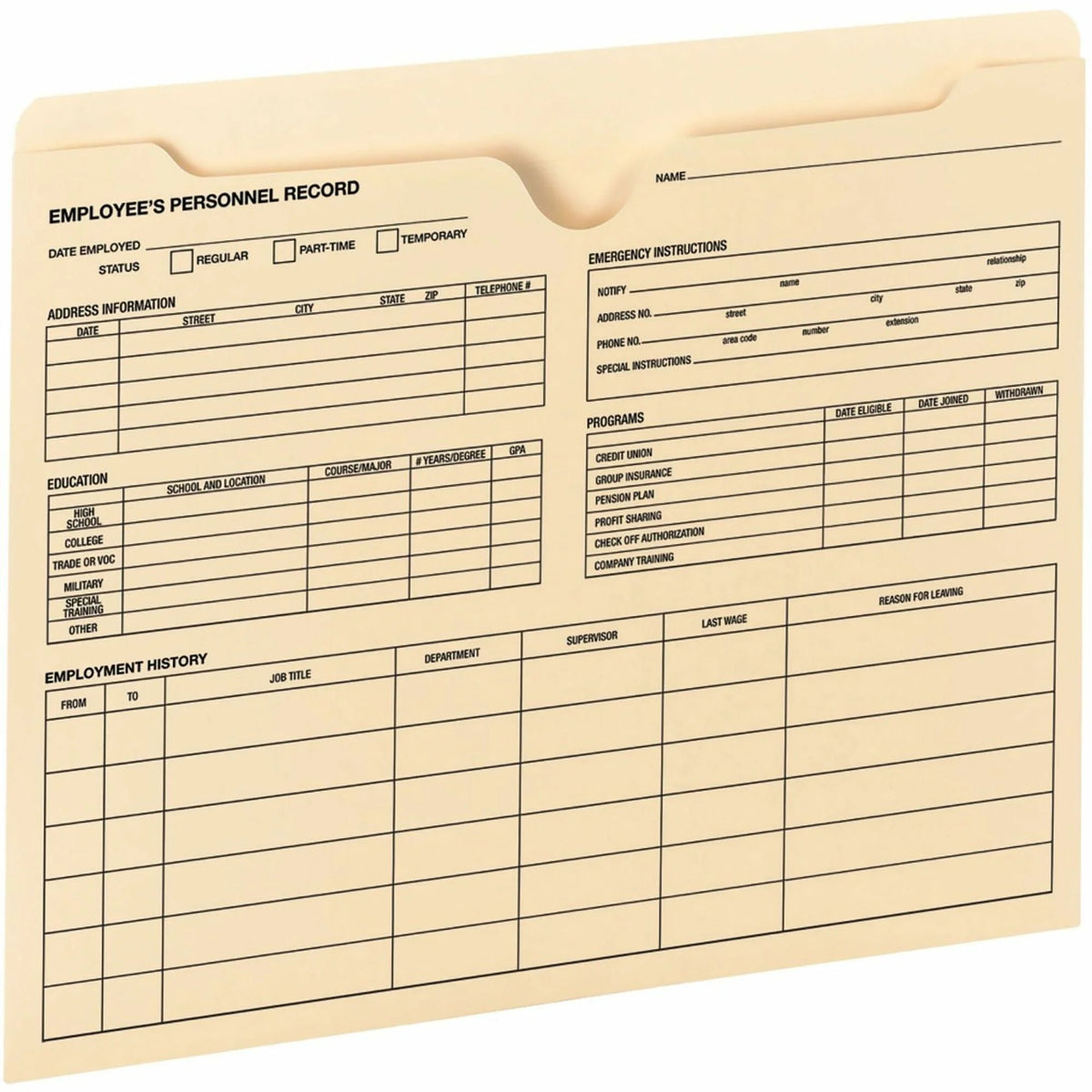 Smead Straight Tab Cut Letter Recycled File Jacket 8 1/2’’ x 11’’ 5 / Carton 2 Plys 11 pt. Manila (SMD77100) - Filing