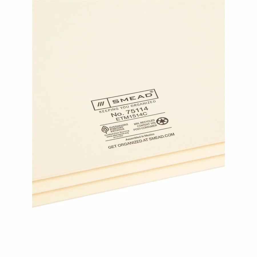 Smead Recycled File Pocket: Letter Size 1 3/4’’ Expansion - 25/Box - End Tab Folders