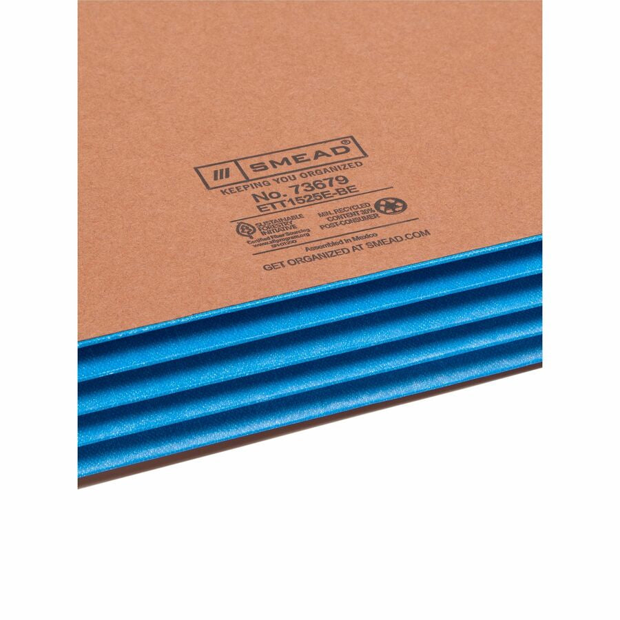 Smead Straight Tab Cut Letter Recycled File Pocket - 8 1/2’’ x 11’’ - 3 Expansion - 1 Pocket(s) - Top Location - End