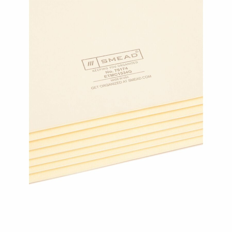 Smead Straight Tab Cut Letter Recycled File Pocket - 8 1/2’’ x 11’’ - 5 1/4’’ Expansion - 2 Plys - Manila - 10% - End