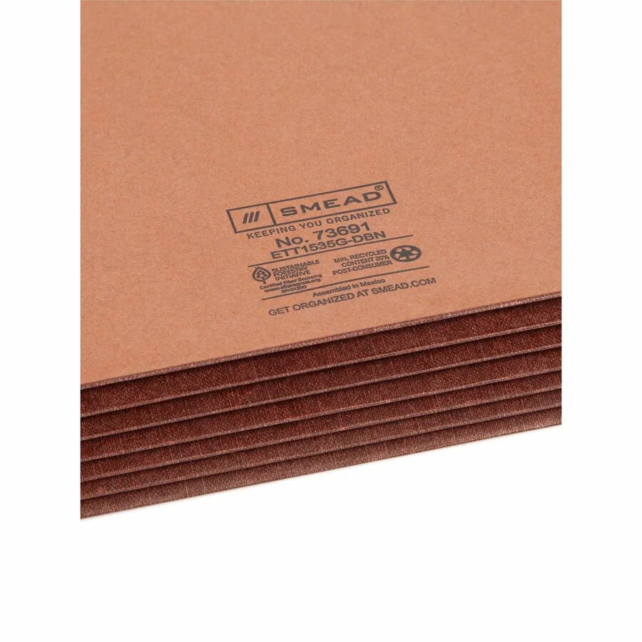 Smead Recycled File Pocket: Letter Size 5.25’’ Expansion Dark Brown - 10/Box - End Tab Folders
