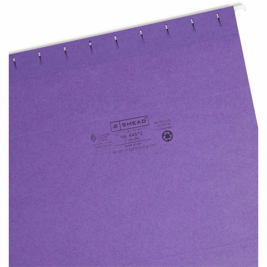 Smead Recycled Hanging Folders - Letter Size - Purple Vinyl - Top Tab - 25/Box - & Accessories
