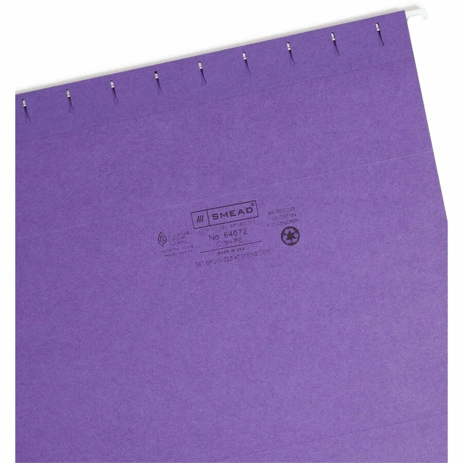 Smead Recycled Hanging Folders - Letter Size - Purple Vinyl - Top Tab - 25/Box - & Accessories