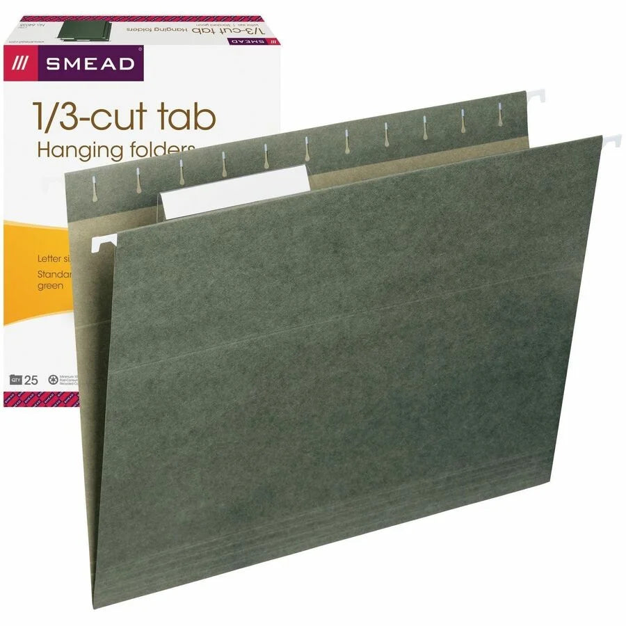 Smead Recycled Hanging Folders - Letter Size - Top Tab - Assorted Position - 25/Box - & Accessories