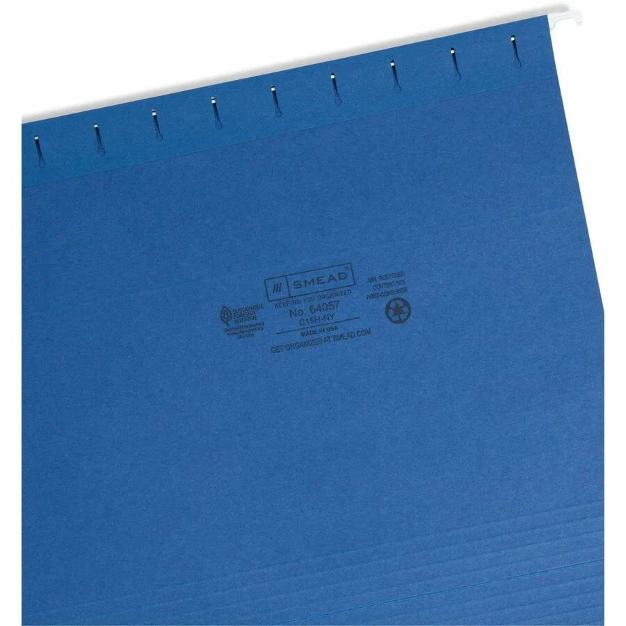 Smead Recycled Hanging Folders: Letter Size Top Tab Navy Blue - 25/Box - Folders & Accessories