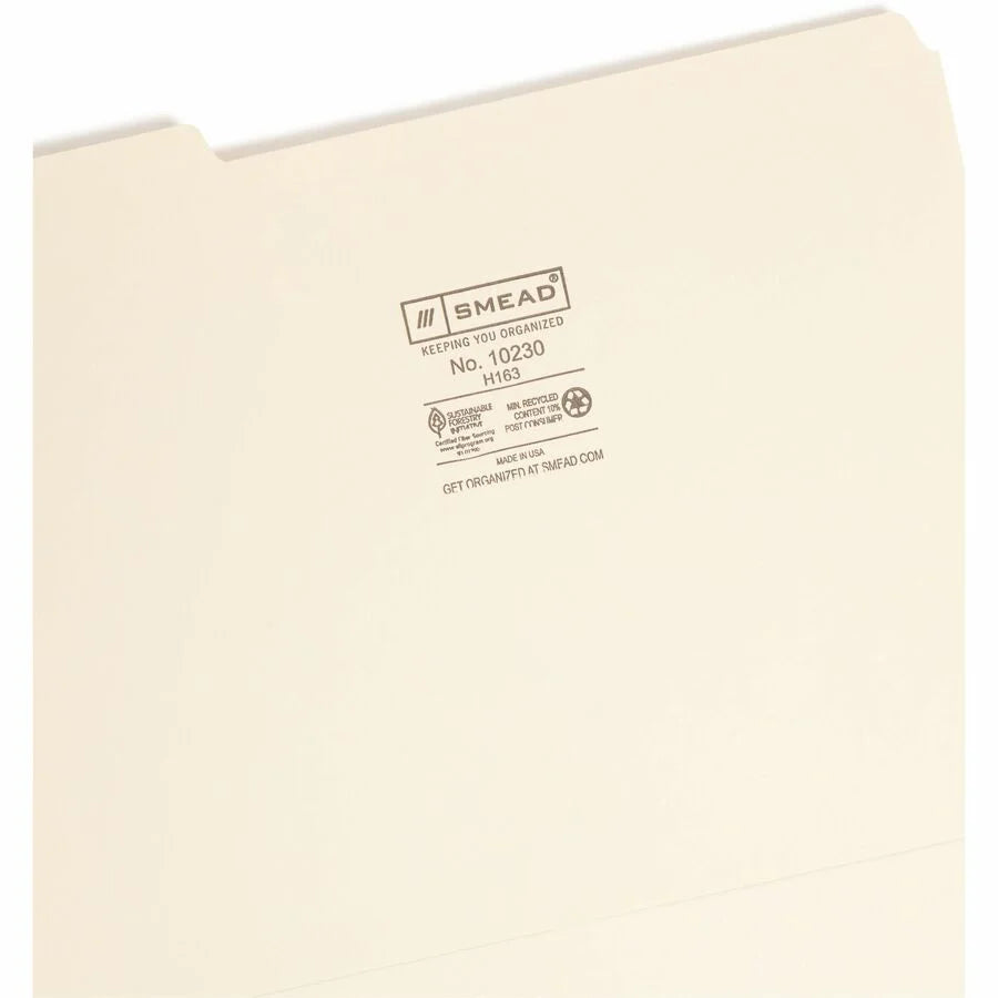 Smead Recycled Interior File Folders - Letter Size - Assorted Tab Position - Top