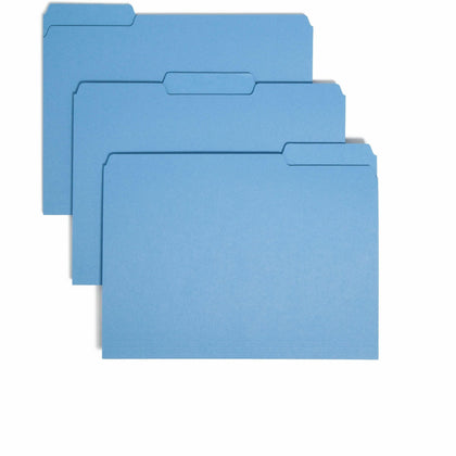 Smead Recycled Interior File Folders - Letter Size - Blue - 100/Box - Top Tab