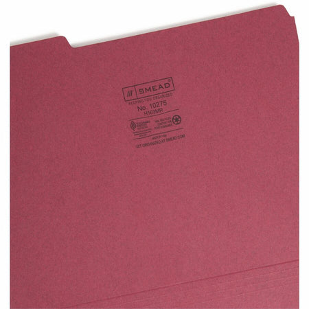 Smead Recycled Interior File Folders - Letter Size - Maroon - 100/Box - Top Tab