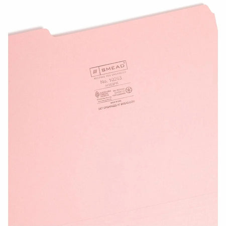 Smead Recycled Interior File Folders - Pink - 100/Box - Top Tab