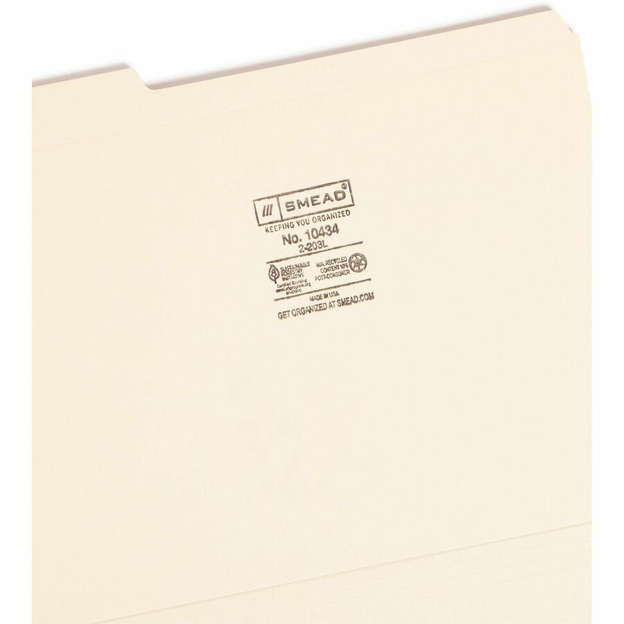 Smead Recycled Top Tab File Folders - Assorted Position - 100/Box