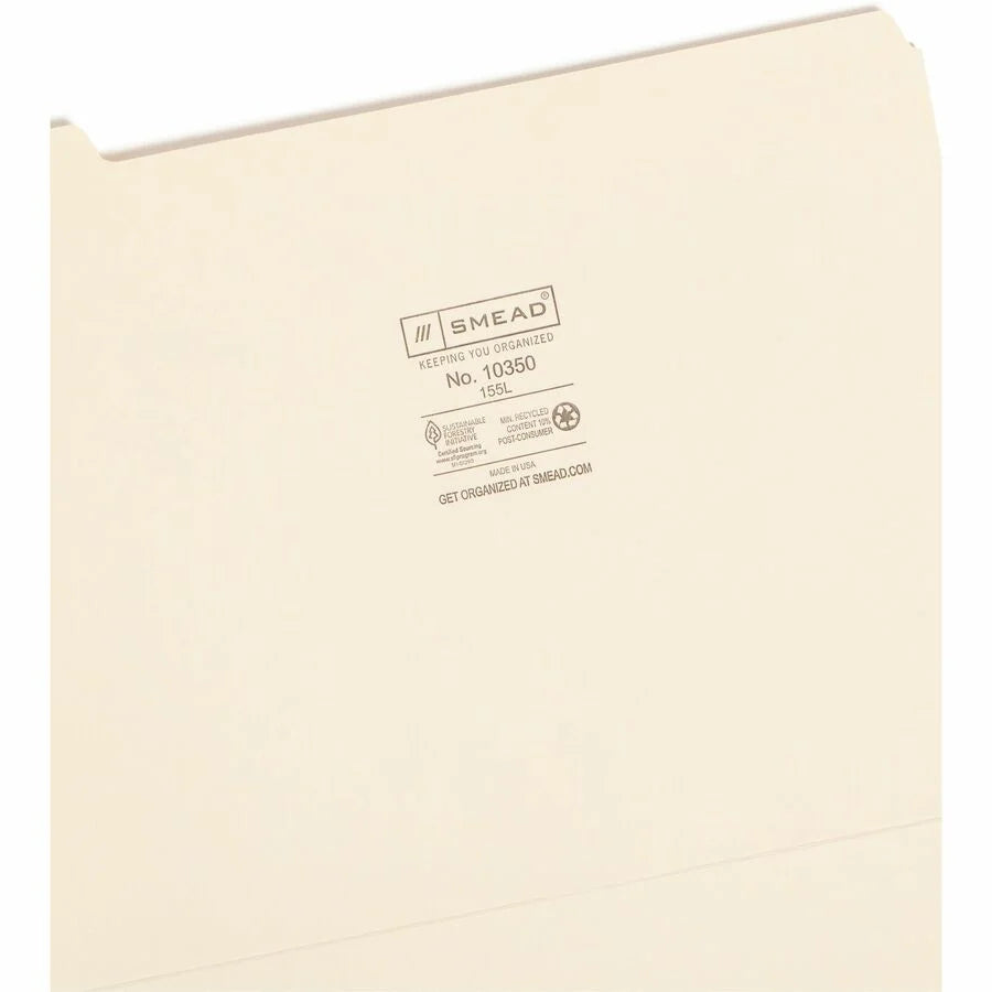 Smead Recycled Top Tab File Folders - Assorted Position - 100/Box
