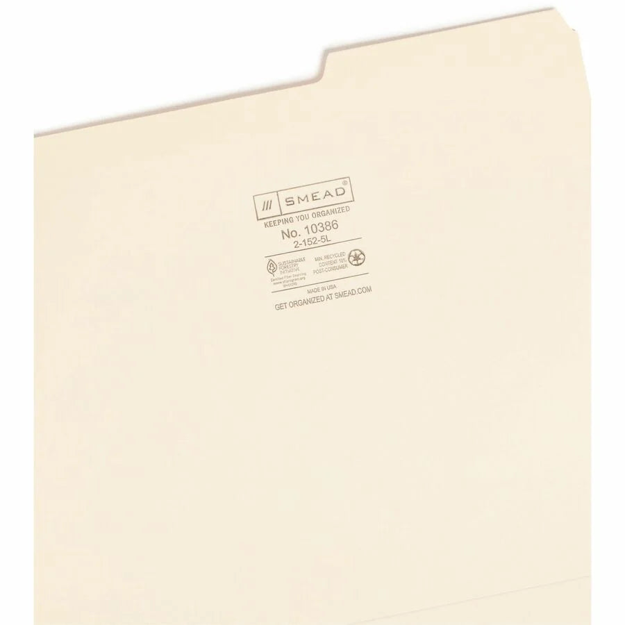 Smead Recycled Top Tab File Folders - Durable Manila - 100/Box