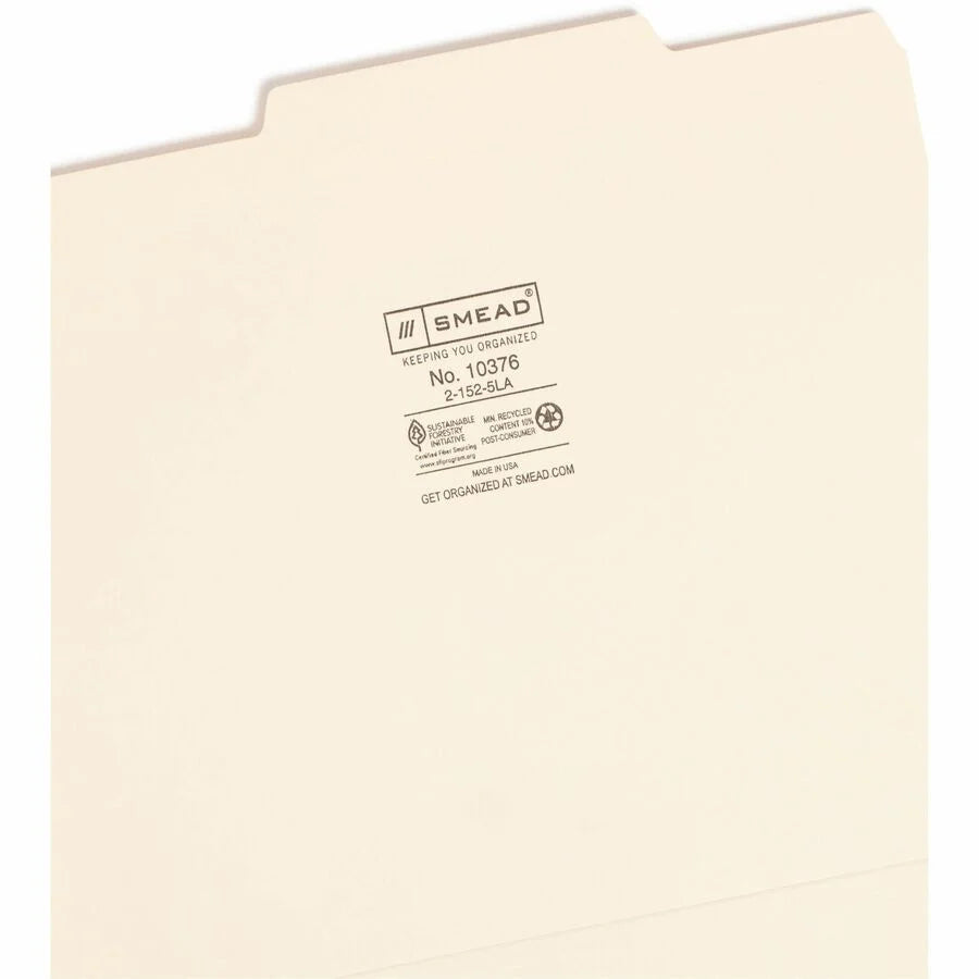 Smead Recycled Top Tab File Folders - Durable Manila 2/5 Cut - 100/Box