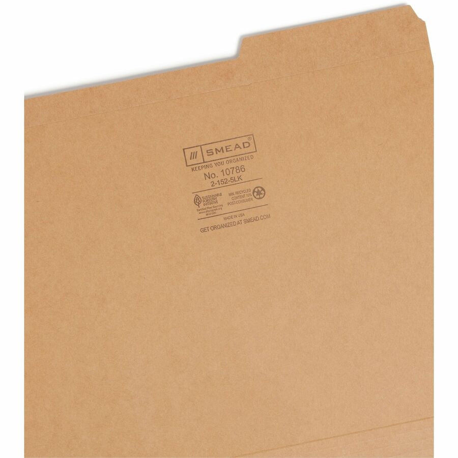 Smead 2/5 Tab Cut Letter Recycled Top File Folder - 8 1/2’’ x 11’’ - 3/4’’ Expansion - Location - Right Position