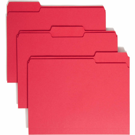 Smead Recycled Top Tab File Folders - Letter Size - Assorted Tabs - Red - 100/Box