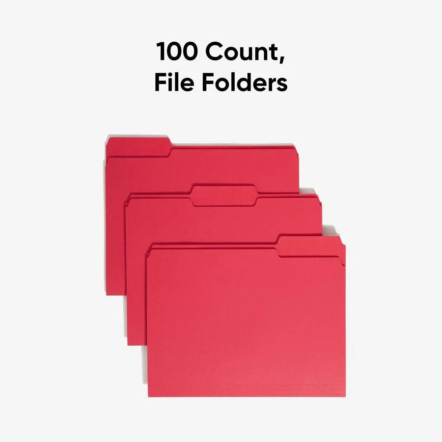 Smead Recycled Top Tab File Folders - Letter Size - Assorted Tabs - Red - 100/Box