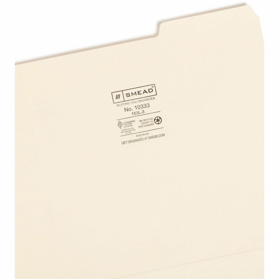 Smead Recycled Top Tab File Folders - Sturdy Manila - 100/Box