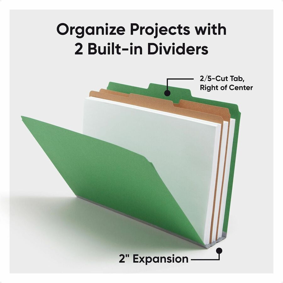 Smead SafeSHIELD 2/5 Tab Cut Legal Recycled Classification Folder - 8 1/2’’ x 14’’ - 2’’ Expansion - 2 2S Fastener(s)