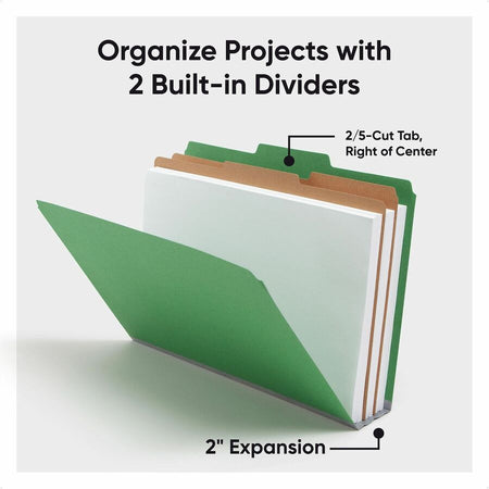 Smead SafeSHIELD 2/5 Tab Cut Legal Recycled Classification Folder - 8 1/2’’ x 14’’ - 2’’ Expansion - 2 2S Fastener(s)