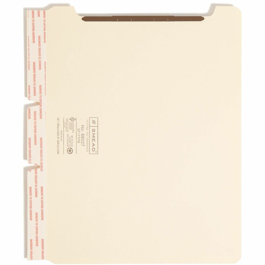 Smead Self-Adhesive Folder Dividers with Twin-Prong Fastener - For Letter 8 1/2’’ x 11’’ Sheet - Manila - 100 / Box