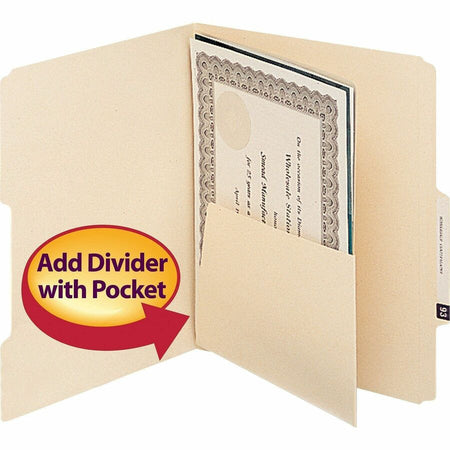 Smead Self-Adhesive Folder Dividers with Pockets - For Letter 8 1/2’’ x 11’’ Sheet - Manila - 25 / Pack - Filing