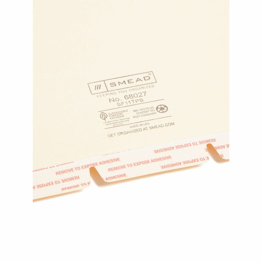 Smead Self-Adhesive Folder Dividers with Twin-Prong Fastener - For Letter 8 1/2’’ x 11’’ Sheet - Manila - 100 / Box