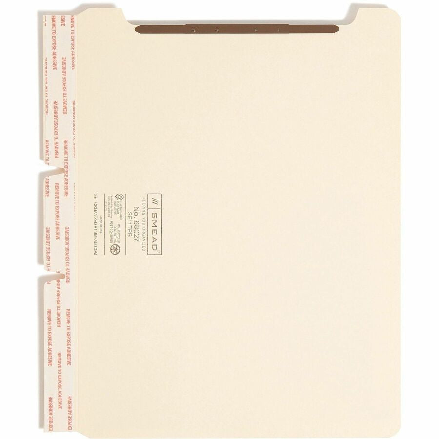 Smead Self-Adhesive Folder Dividers with Twin-Prong Fastener - For Letter 8 1/2’’ x 11’’ Sheet - Manila - 100 / Box